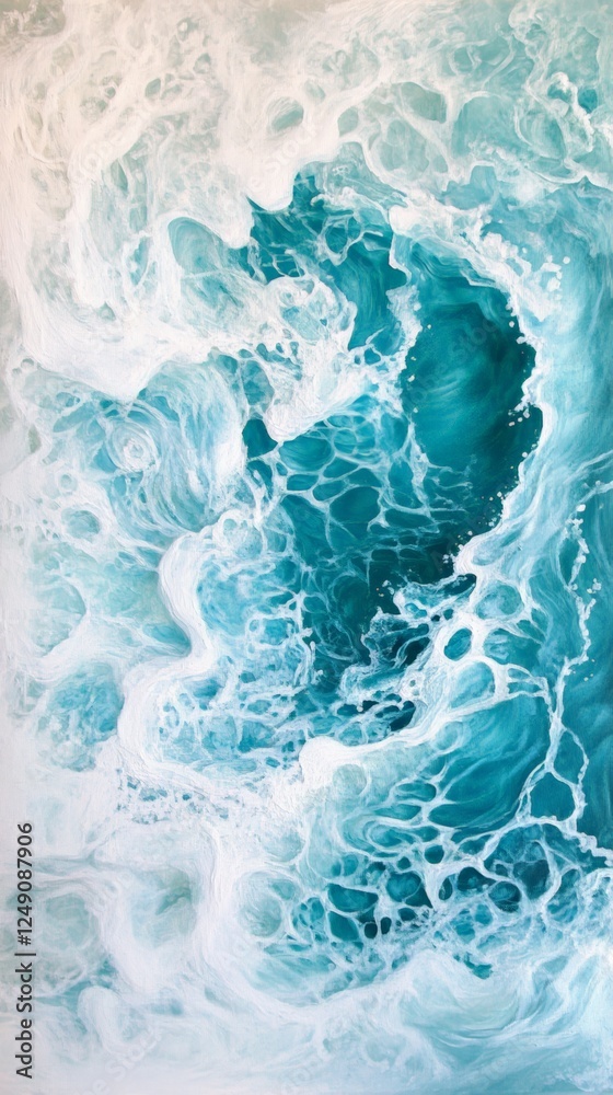 Poster turquoise ocean water mixes with white foam, creating stunning patterns resembling marble or abstrac