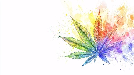 hand-drawn cannabis leaf with a rainbow color palette, showcasing artistic craftsmanship and attention to detail Rainbow cannabis leaf.isolate on white background.Illustrations 