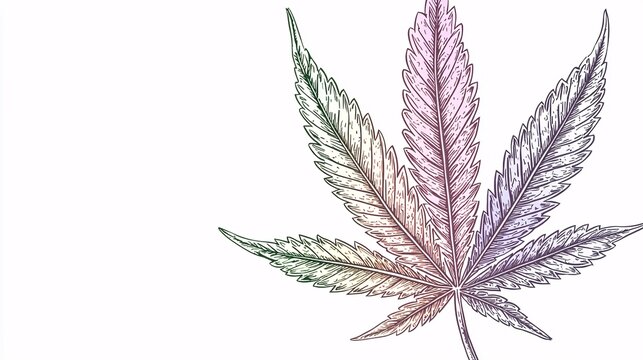 hand-drawn cannabis leaf with a rainbow color palette, showcasing artistic craftsmanship and attention to detail Rainbow cannabis leaf.isolate on white background.Illustrations 