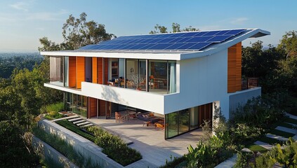 Modern Hilltop Home Features Solar Panels, Sustainable Design, and Stunning Views.