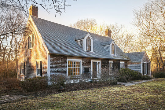 Classic Cape Cod house from the 1800s surrounded by nature - Powered by Adobe