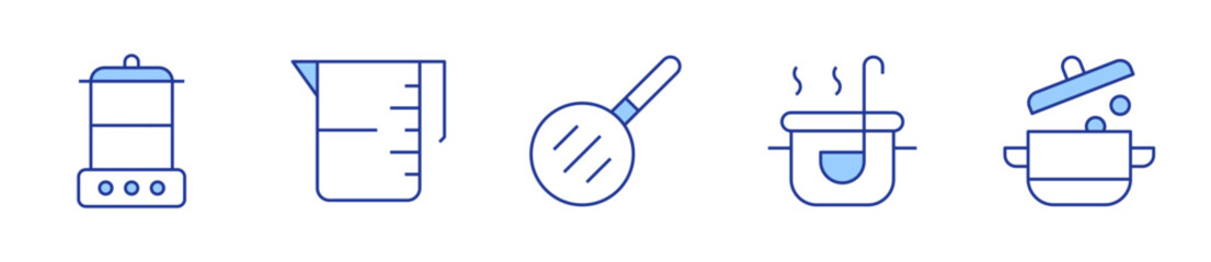 measuring cup, food, pan, pot. Cooking Icon vector illustration. Line Duotone style. Editable stroke