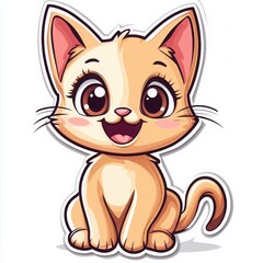 Fototapeta premium Adorable Cartoon Kitten: A cheerful, light orange cartoon kitten with big, expressive eyes and a wide, happy smile sits, radiating cuteness and joy. Perfect for children's books, cards, and more. 