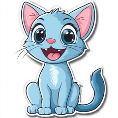 Obraz premium Smiling Blue Kitty: A cheerful blue kitty with big, round eyes and a playful grin, this cartoon cat radiates joy and innocence.