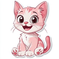 Fototapeta premium Sweet Kitty Cartoon: Adorable cartoon kitten with pink fur, big eyes, and a playful grin, perfect for children's books, cards, and digital content. 