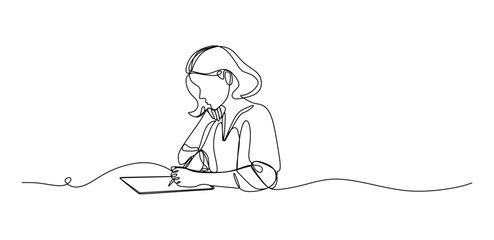 continuous single line drawing of man and woman taking notes in journal or diary line art vector illustration