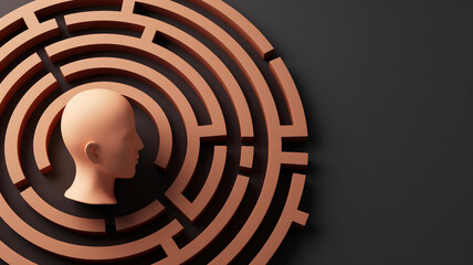 Obraz premium person head is positioned at center of complex maze, symbolizing confusion and introspection. design evokes sense of searching for clarity in chaotic environment