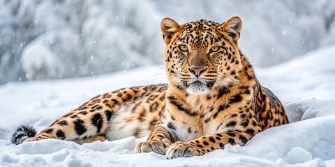Majestic Far Eastern Leopard in Winter Snow Panoramic