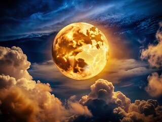 Majestic Full Moon Shining Through Clouds - Night Sky Photography