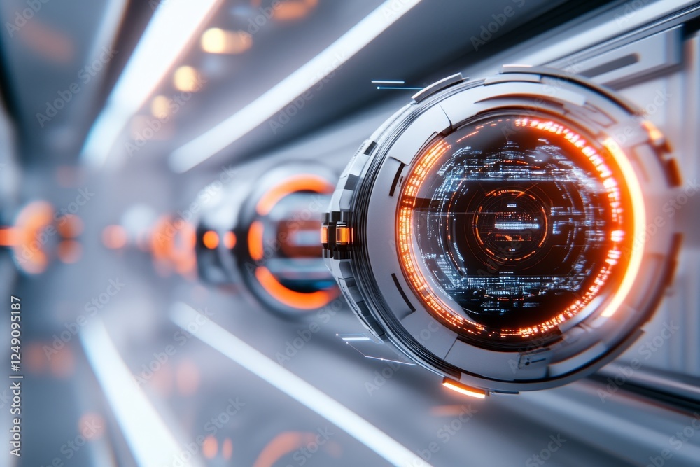 Aufkleber A 3D-rendered modern laboratory with floating holographic data screens displaying an ongoing experiment