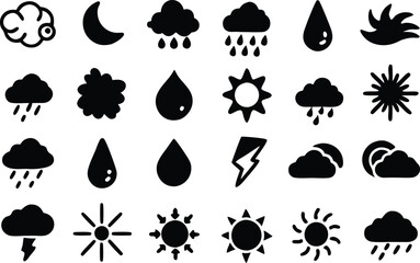set of weather icons set black silhouettes