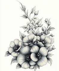 Line art of a floral corner design, with a transparent background.