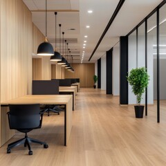 modern office interior with desks and plants