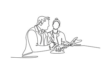 Hospital activity concept. Single line draw design vector graphic illustration.	