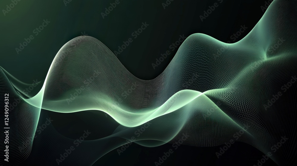 Poster dark green background with light streaks and geometric patterns creating an elegant and modern abstr