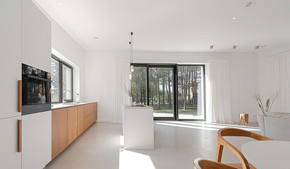 Modern luxury apartment interior in minimal scandinavian style, 3d rendering