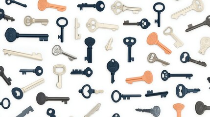 Obraz premium Colorful Collection of Vintage Keys on White Background
