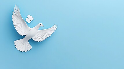 Fototapeta premium Serene White Dove in Flight: 3D Render on Pastel Blue Background AI Generated