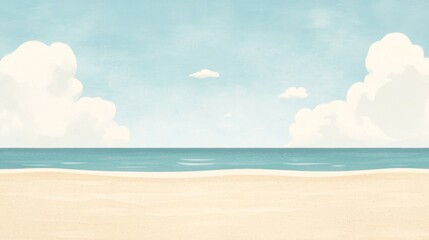 Obraz premium Calm beach scene, blue sky, white clouds, vacation background