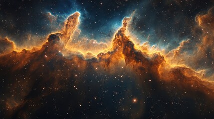 Obraz premium Cosmic Pillars Nebula gas and dust formations in space, background stars, for astronomy education