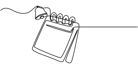 Calendar deadline notice or event reminder notification icon continuous one line drawing, Continuous one line drawing of empty loose-leaf calendar. Calendar single line vector illustration. Editable. 