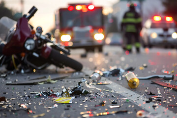 Crash on the road. Close up of a motorcycle accident on the road	