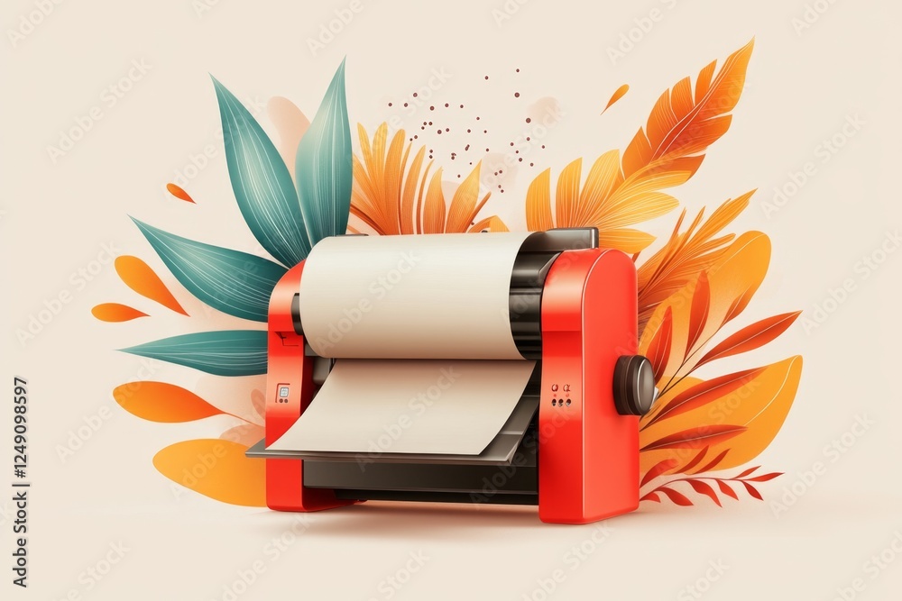 Poster A clean minimalist icon of a printer with a single sheet of paper emerging, symbolizing printing in progress