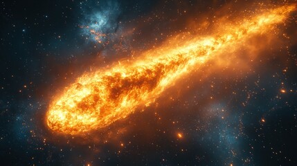Obraz premium Fiery comet streaking across a nebula-filled cosmos.