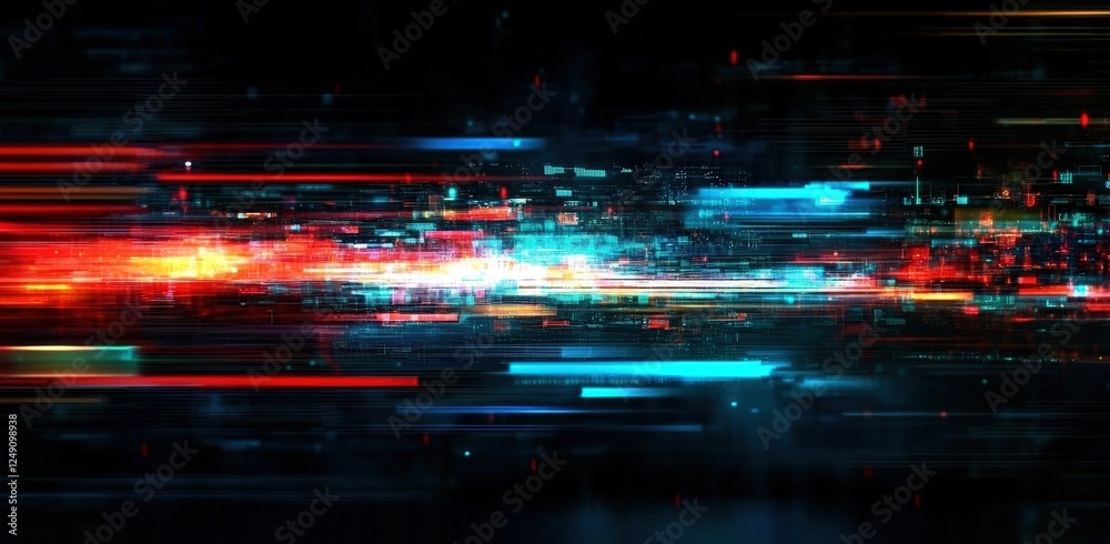 Poster digital data stream visual representation in vibrant colors showcasing abstract technology patterns 