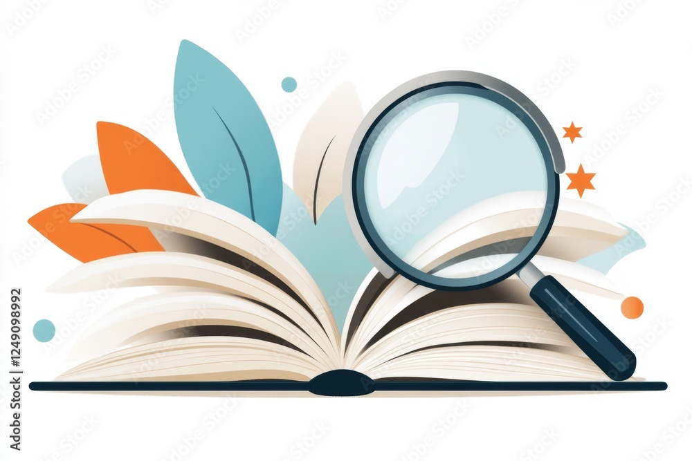 Aufkleber a clean minimalist icon of an open book with a magnifying glass, symbolizing dictionary lookup
