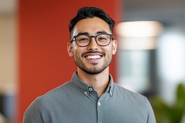Obraz premium a smiling man wearing glasses in an office setting