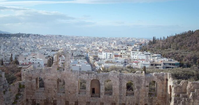 Panoramic view of Odeon of Herodes Atticus, the Acropolis, Athens, Greece, Europe