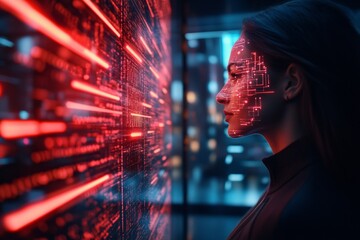 A cyberpunk-inspired virtual meeting where AI-generated topic prompts are displayed in neon lights