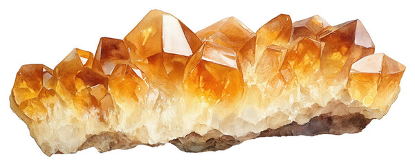 Watercolor Artwork Depiction of a Rough Citrine Crystal with Luminous Details and Natural Textures