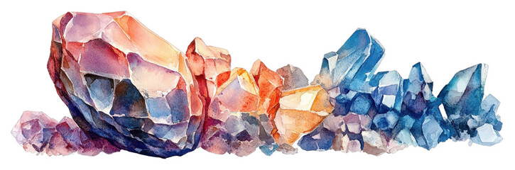 Watercolor Artwork of a Rough Diamond in Natural Vivid Colors and Textures, Capturing the Beauty of Mineral Formations
