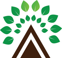 Minimalist geometric tree logo featuring a circular, triangular, and vertical line design. A modern and abstract representation of nature, perfect for branding, eco-friendly businesses, technology
