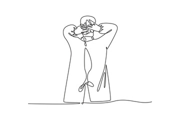 Hospital activity concept. Single line draw design vector graphic illustration.	