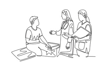 Hospital activity concept. Single line draw design vector graphic illustration.	