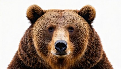 Obraz premium Close-up view of a grizzly bear showcasing its distinct features in natural light on white background