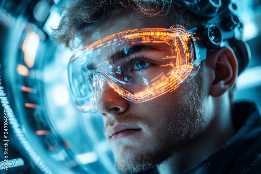 Poster A engineer testing a futuristic energy source in a controlled laboratory environment