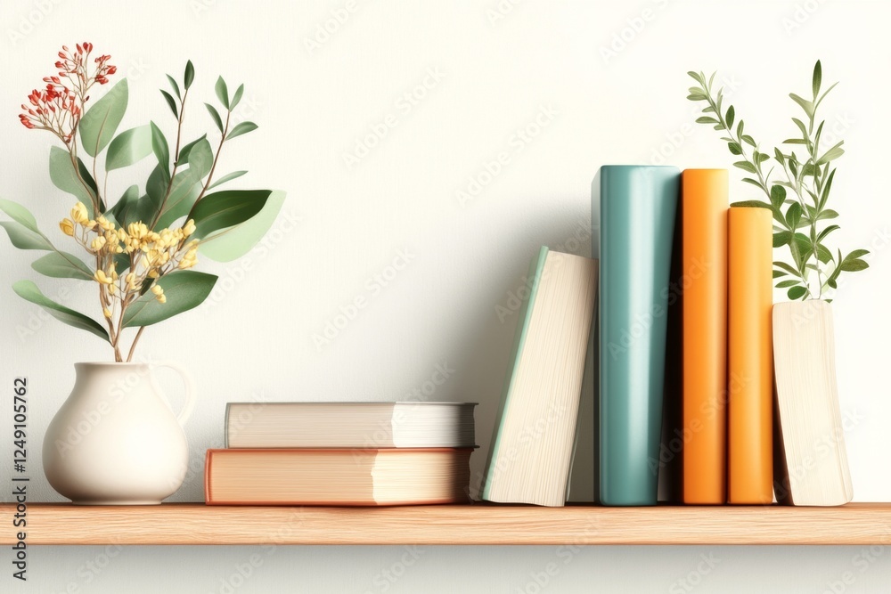 Aufkleber A flat, modern design of a bookshelf with three books neatly aligned, representing a library section