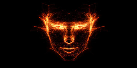 Fototapeta premium Fiery Face Abstract Art Print, Glowing Face with Sparks Image, Electric Abstract Design, Fiery Sparks Face, Glowing Sparks Art