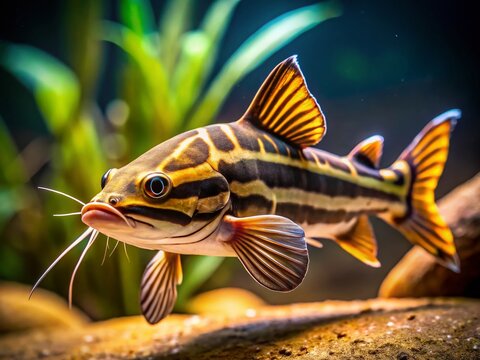 Minimalist Aquarium: Close-Up Tiger Shovelnose Catfish Swimming