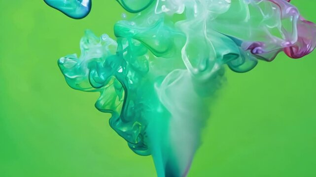 Iridescent gas particles ter in all directions forming a visually captivating display of movement. Green screen chromakey
