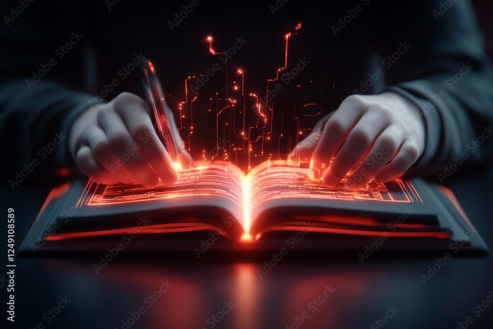 Aufkleber A high-tech futuristic handout being distributed as a glowing holographic document in a sci-fi setting