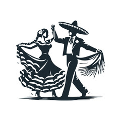 Dance couple. Black white vector illustration.