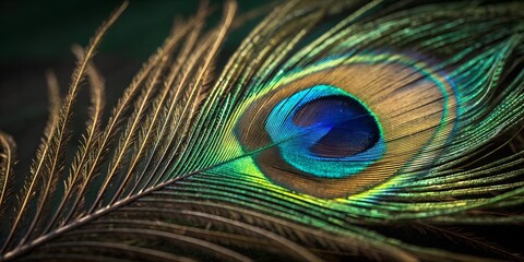 Obraz premium Vibrant Peacock Feather with Unique Patterns and Colors – Exotic Plumage Close-Up