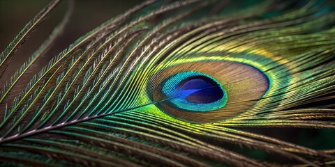 Fototapeta premium Vibrant Peacock Feather with Unique Patterns and Colors – Exotic Plumage Close-Up