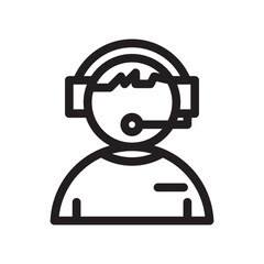 Minimalist line icon of a customer service representative wearing a headset and tie. Perfect for business, support, call center, and communication-related designs