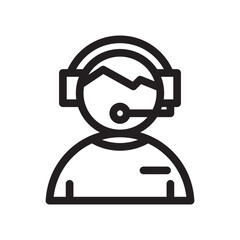 Minimalist line icon of a customer service representative wearing a headset and tie. Perfect for business, support, call center, and communication-related designs